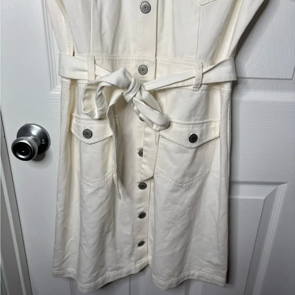 Rails White Button Front Belted Shirt Dress Medium